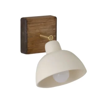 Aplique de pared en cerámica blanca y madera