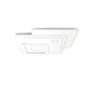 Plafón LED modelo Retro con diseño de cuadrados superpuestos en blanco