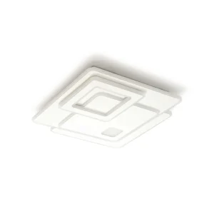 Plafón LED modelo Retro con diseño geométrico cuadrado en blanco
