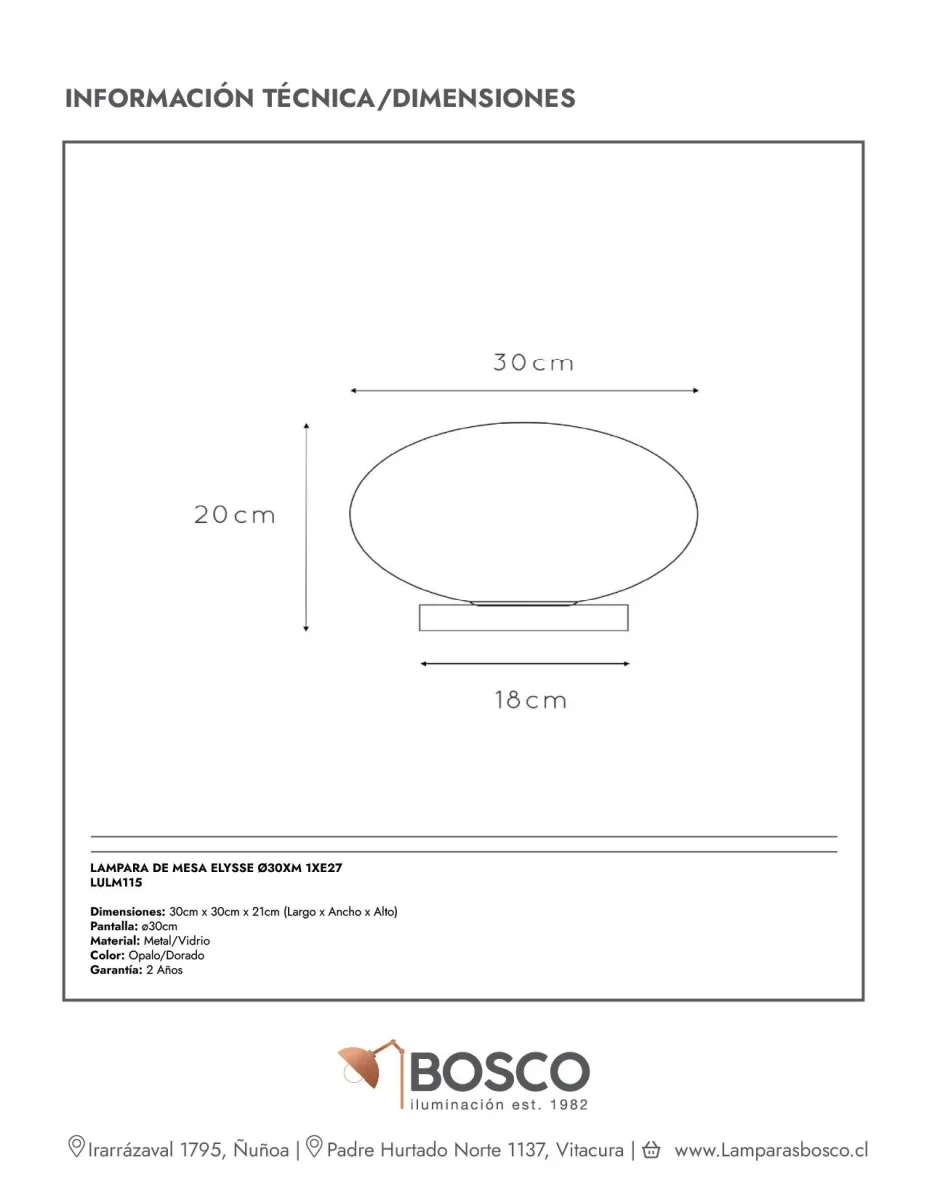 LAMPARA DE MESA ELYSSE Ø30xm 1XE27 - Imagen 5